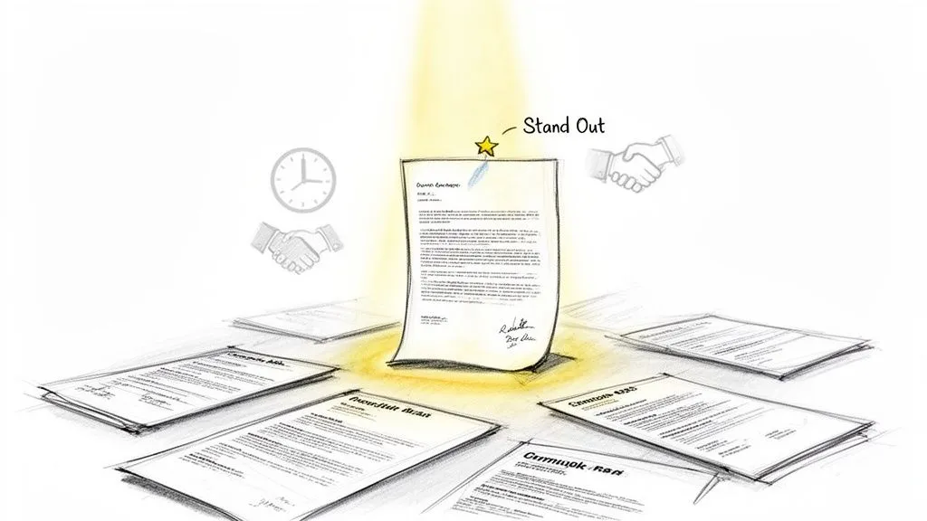 An illuminated document labeled 'Stand Out' among other papers, symbolizing effective communication and distinction.