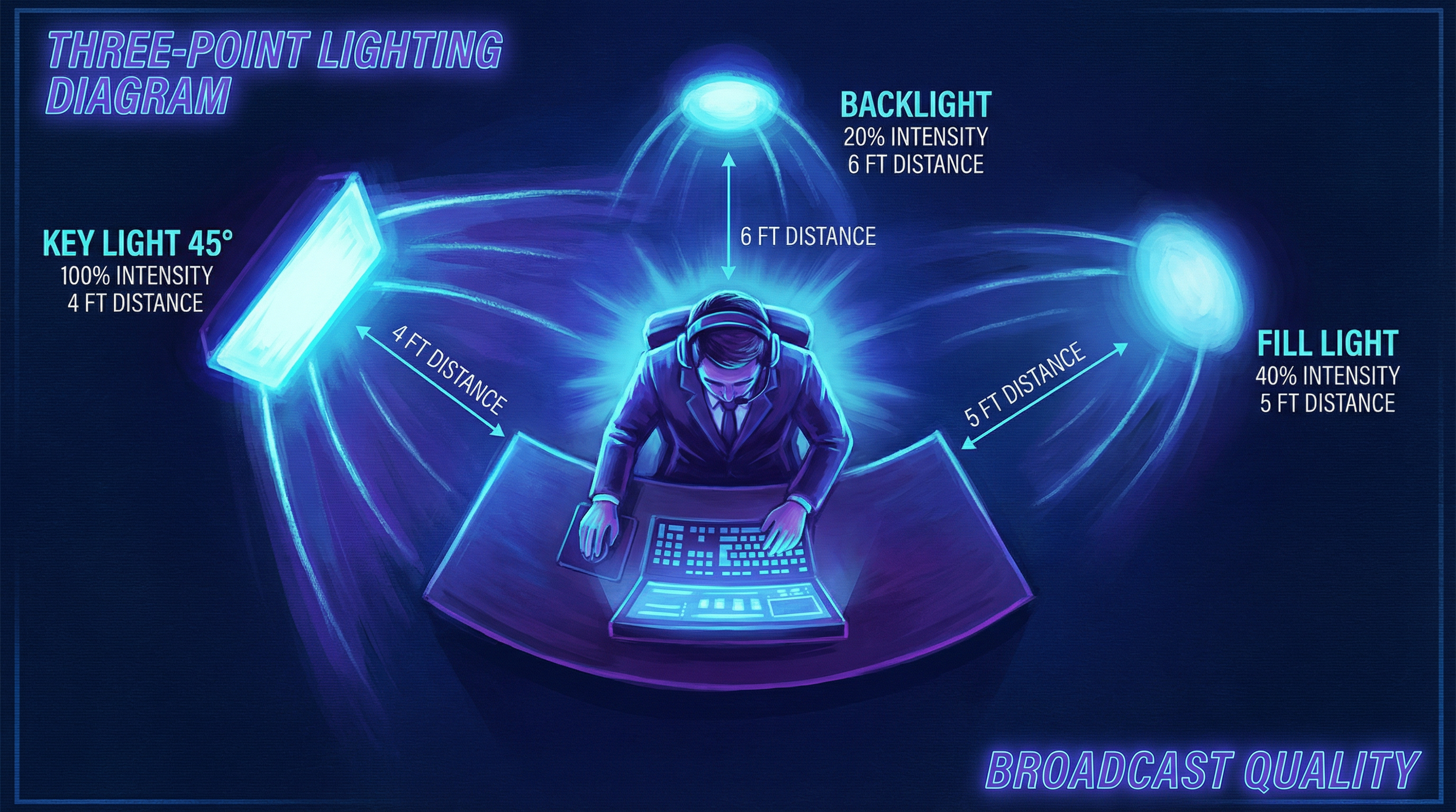 Three-point lighting setup diagram