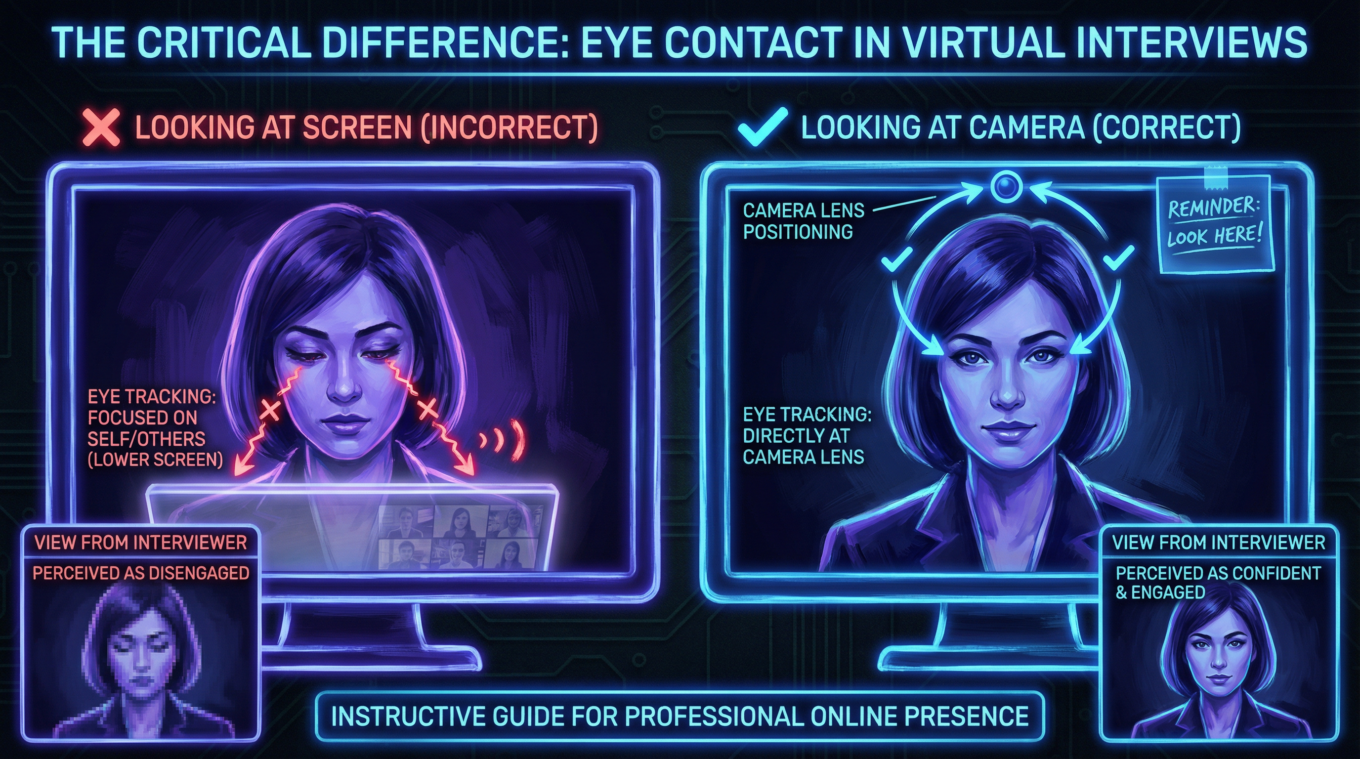 Looking at camera vs screen during interview